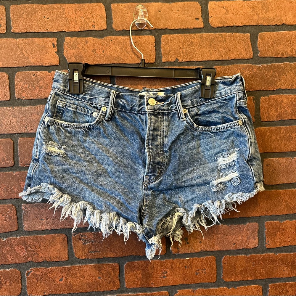 We The Free Distressed Denim Shorts Frayed Free People Size 27